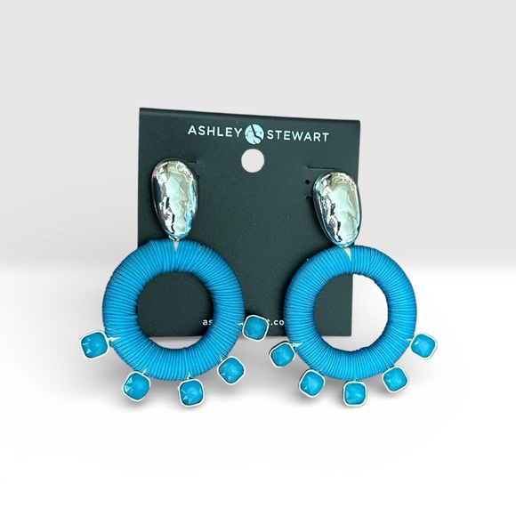 Ashley Stewart Jewelry - Turquoise Hoop Earrings with Silver Accents by Ashley Stewart